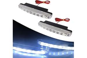 Fogfar 2 PCS Car LED Daytime Running Lights, Waterproof High Power 5W 12V LED DRL, Universal Decorative Lights, 8 LED Center Grid Light, Fit for Car SUV Sedan (White)