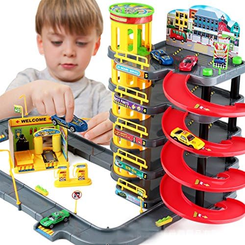 KIINGSUNG Multi Storey City Car Park Auto Parking Garage Die Cast Cars Truck Play Set Toy