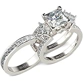 Jeulia 4.1 Carat Bridal Ring Sets for Women Princess Cut Engagement Rings Sterling Silver Wedding Band Interchangeable Rings Promise Anniversary with Jewelry Box