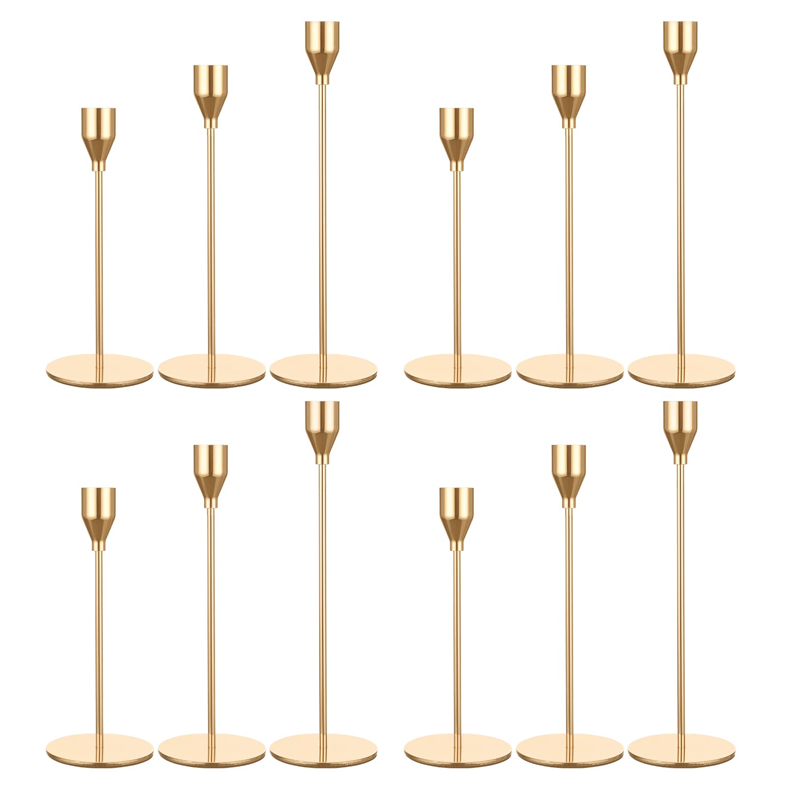 Set of 12 Gold Candle Holders, Metal Candle Holder Tapers Fit 3/4 Inch Pillar Candles, Elegant Decor for Dining, Dating, Party, Anniversary,Candlelight Dinner