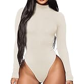PALINDA Women's Turtleneck Long Sleeve Ribbed Knit Bodysuit Sexy Bodycon Stretchy Leotards