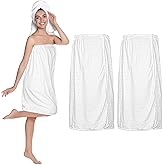 Tigeen 2 Pcs Towel Wrap for Women Lightweight Spa Robe with Adjustable Closure Elastic Top Soft Bathrobe Spa Wrap (White,Square)
