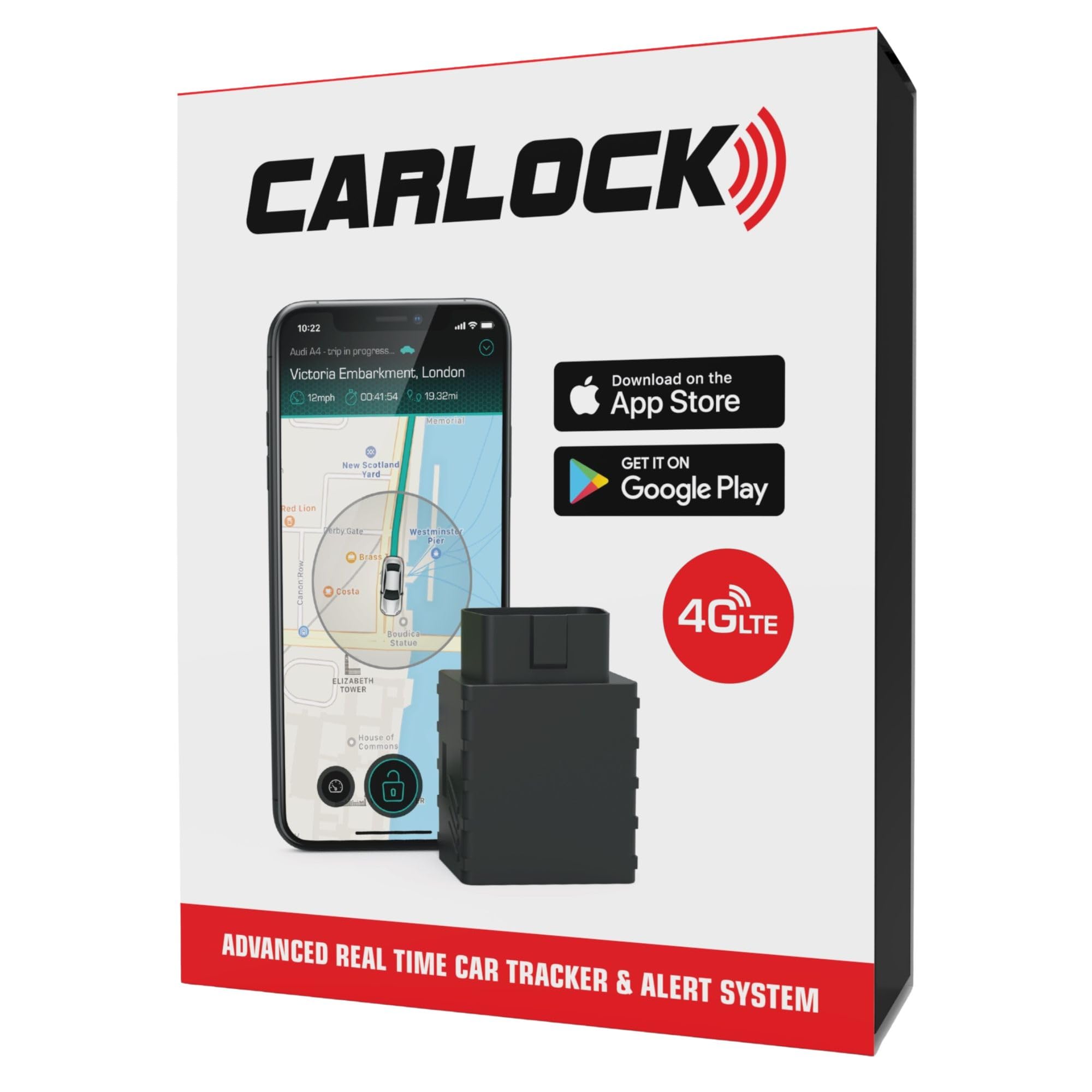 CARLOCK Anti Theft Car Device - Real Time UK 4G LTE Car GPS Tracker & Car Alarm System Security - OBD & Phone App - Auto Van Vehicles Tracking & Instant Alert of Suspicious Behavior