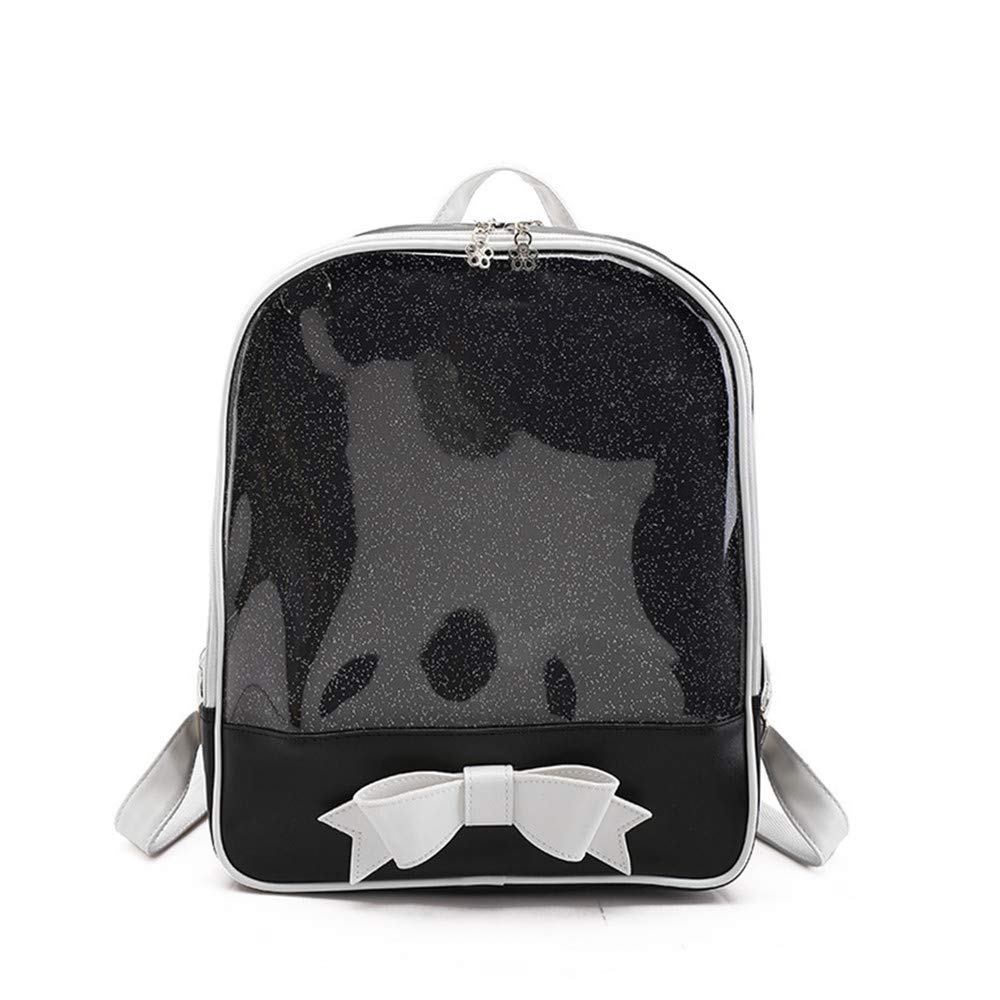 KEEPOP Ita Bag Backpack Girls Cute Candy Leather Bag Purse School Bag Summer Beach Bag Purse with Bowknot Transparent Windows for DIY Decors (Black)