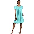 Miss Elaine Women's Short Tricot Nightgown, Flutter Sleeves and Premium Lightweight Fabric, Embroidered Neckline