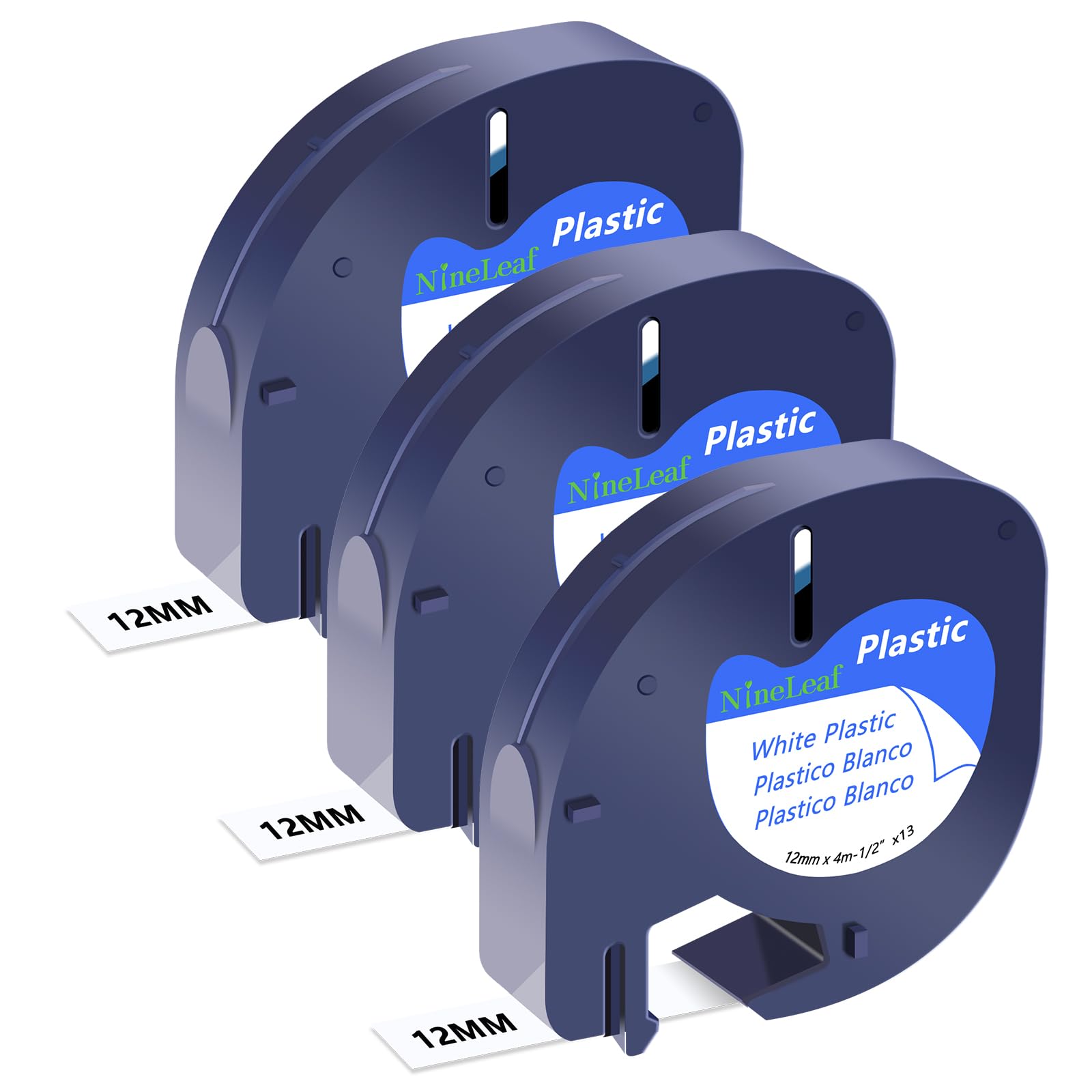 NineLeaf 3 x Compatible for Dymo Label Tape 91201 91331 Refills Dymo Letratag Plastic Tape Black on White 12mm x 4m Letra Tag LT-100H LT-100T LT-110T