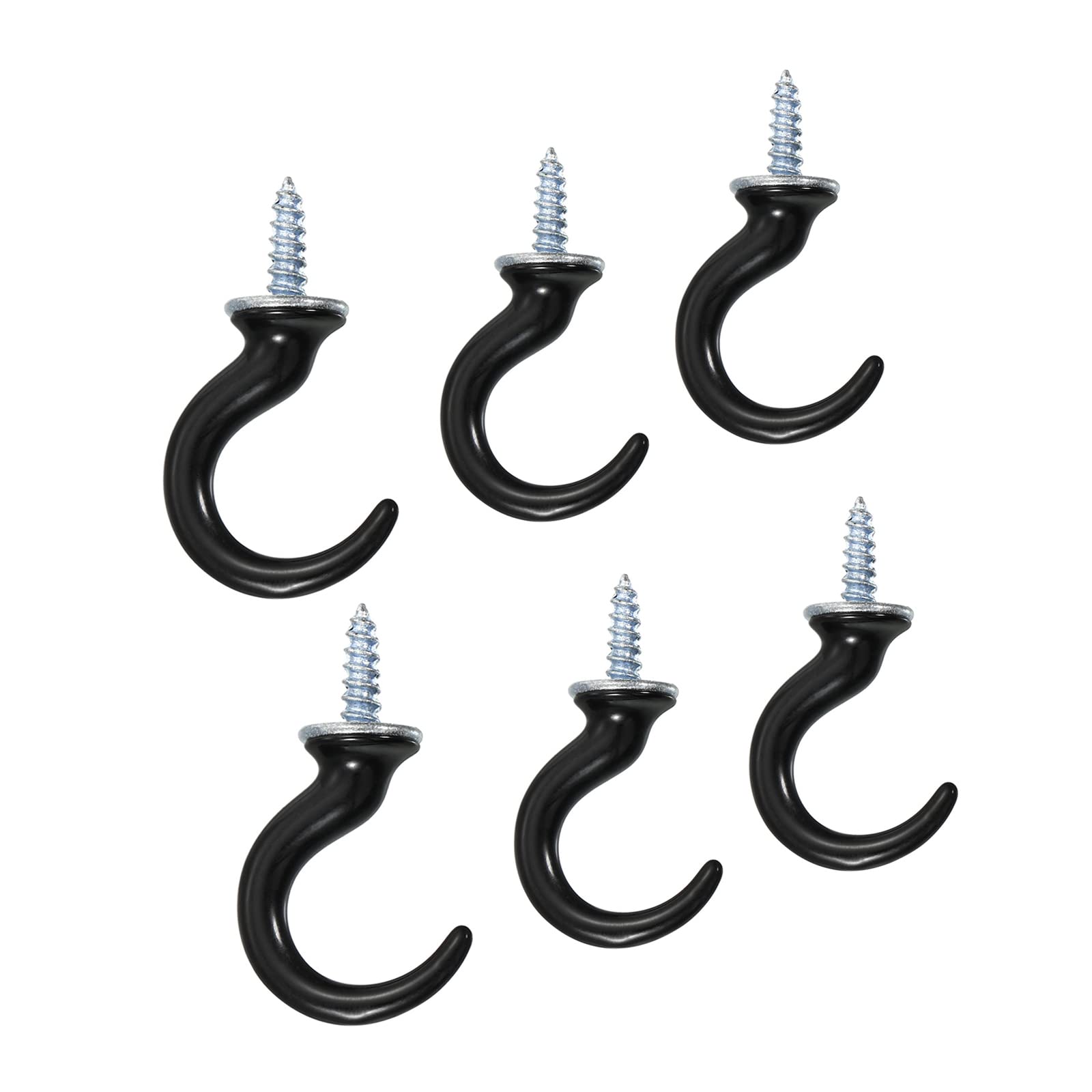 YOKIVE 6 Pcs Ceiling Hanging Hook, Wall Mounted Screw-in Hook Hanging Plants, Great for Office, Home, Daily Use (Black, 1.9x1.1-Inch)