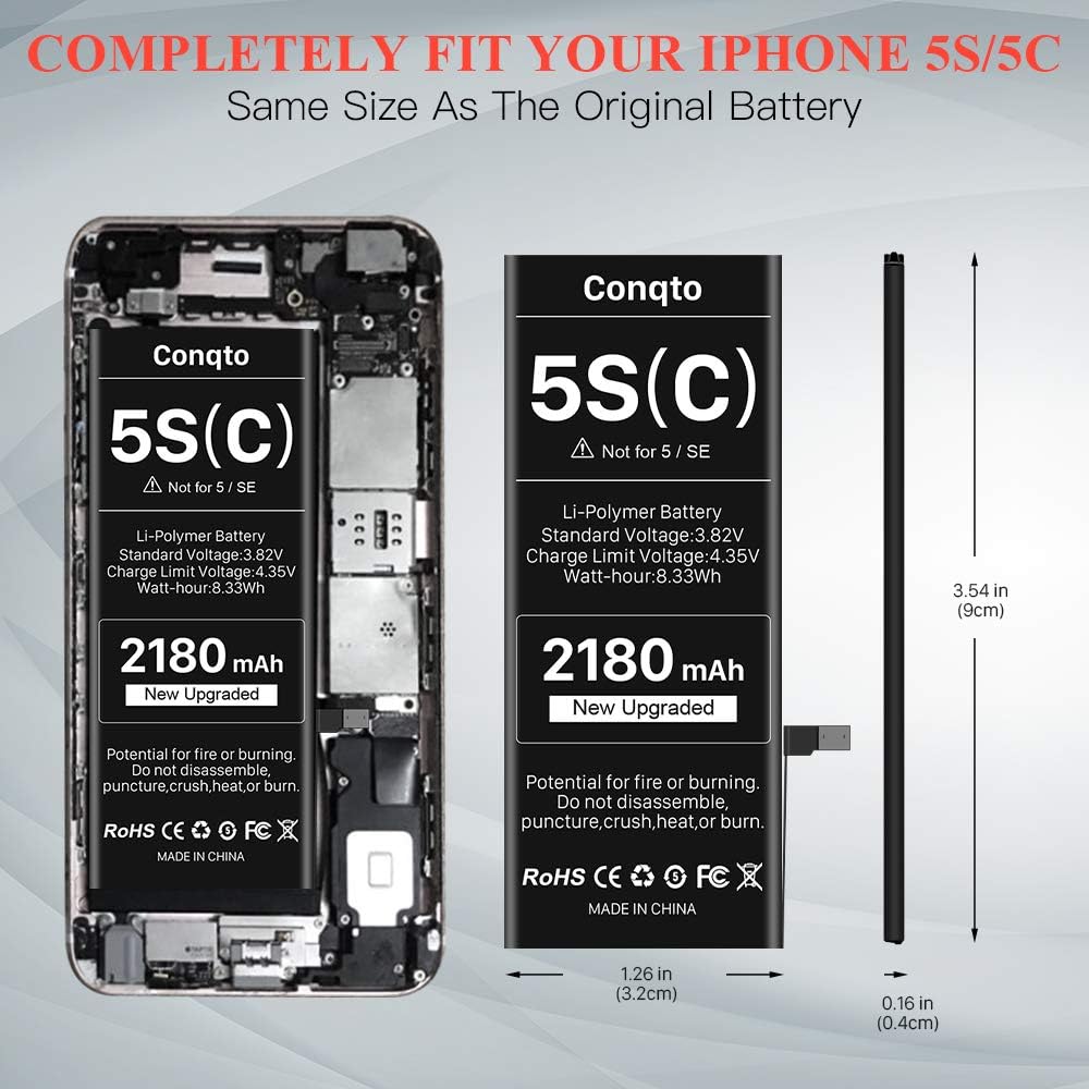 [2180mAh] Battery for iPhone 5S/ 5C (Not 5 or SE), High Capacity New Upgrade 0 Cycle Durable Li-Polymer Replacement Battery with Full Set Repair Tool Kit, Adhesive & Instructions: Home Audio & Theater