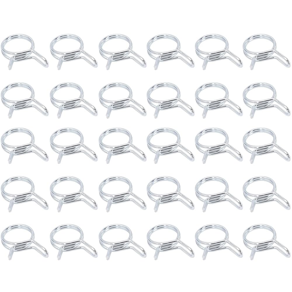 Leliafleury 30 Pcs Double Wire Spring Clips 6mm Stainless Steel Hose Clamps Fuel Line Hose Clips Spring Clamp for Water Pipe Air Tube