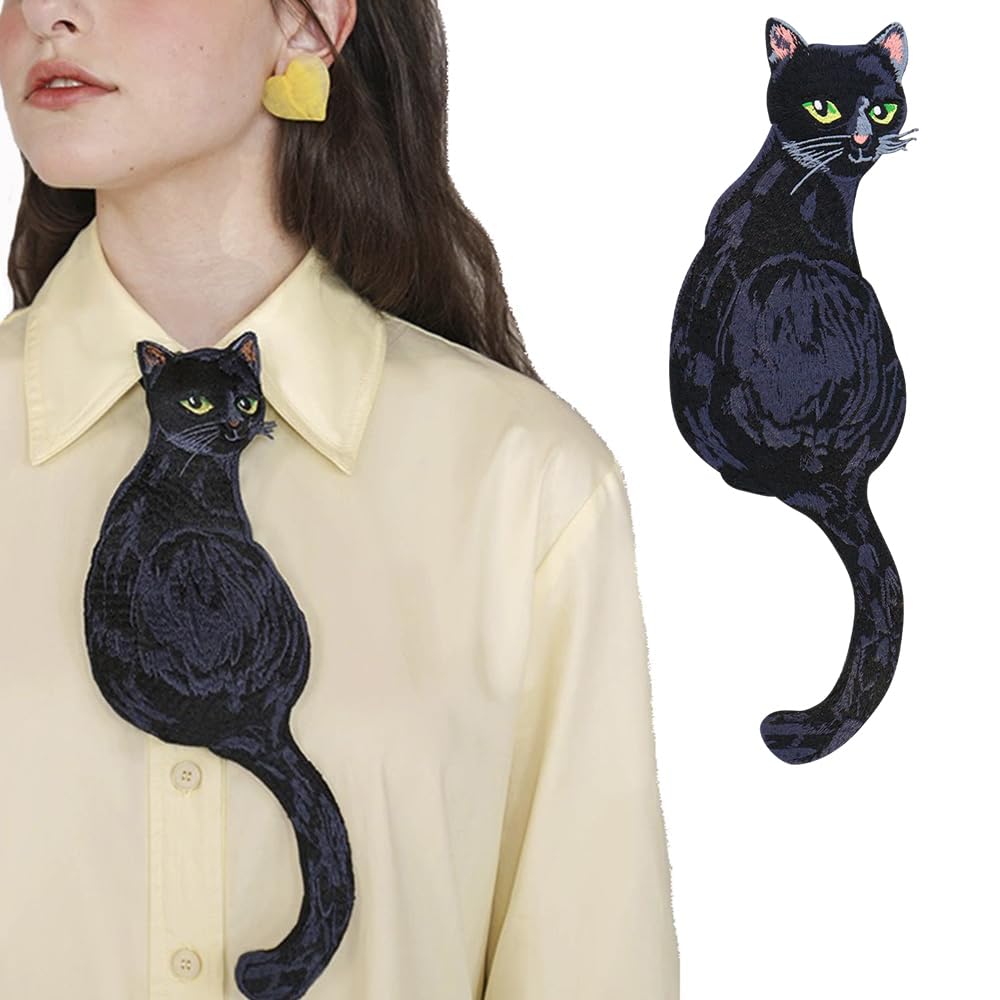 Black Cat Sew On Patches for Clothing Embroidered Applique Patch Badge Cat Emblem DIY Craft Apparel Accessories