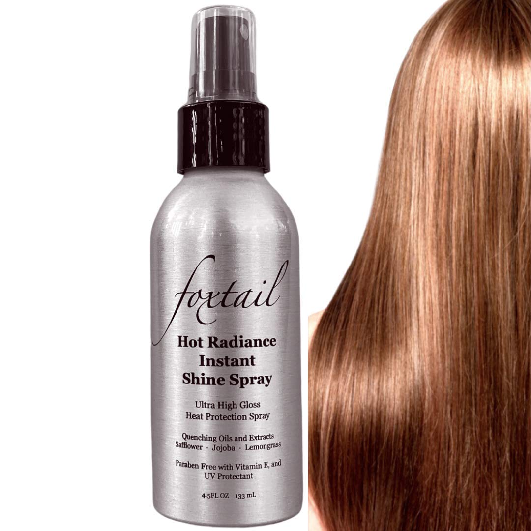 FOXTAIL Hot Radiance Instant Shine Spray - Advanced Heat Shield for Flat Irons and Heat Styling; Smooths & Seals Hair Cuticle; UV Protection with Vitamin E; Paraben Free & Cruelty Free; 4.5 Fl Oz