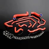 PIT66 Silicone Radiator Hose Kit Fit WRX GDA/GGA STi GDB/GGB EJ20 02-07 Red | Coolant Hose Kit with Clamps, Fits Subaru Impreza WRX STI GDA GGA GDB GGB EJ20 2002-2007, Red Silicone Replacement