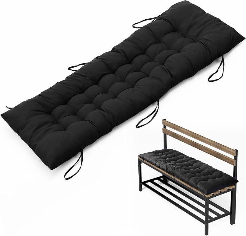 DKIEI 125x48cm Garden Bench Cushion 2/3 Seater 8cm Thick Non-Slip Straps