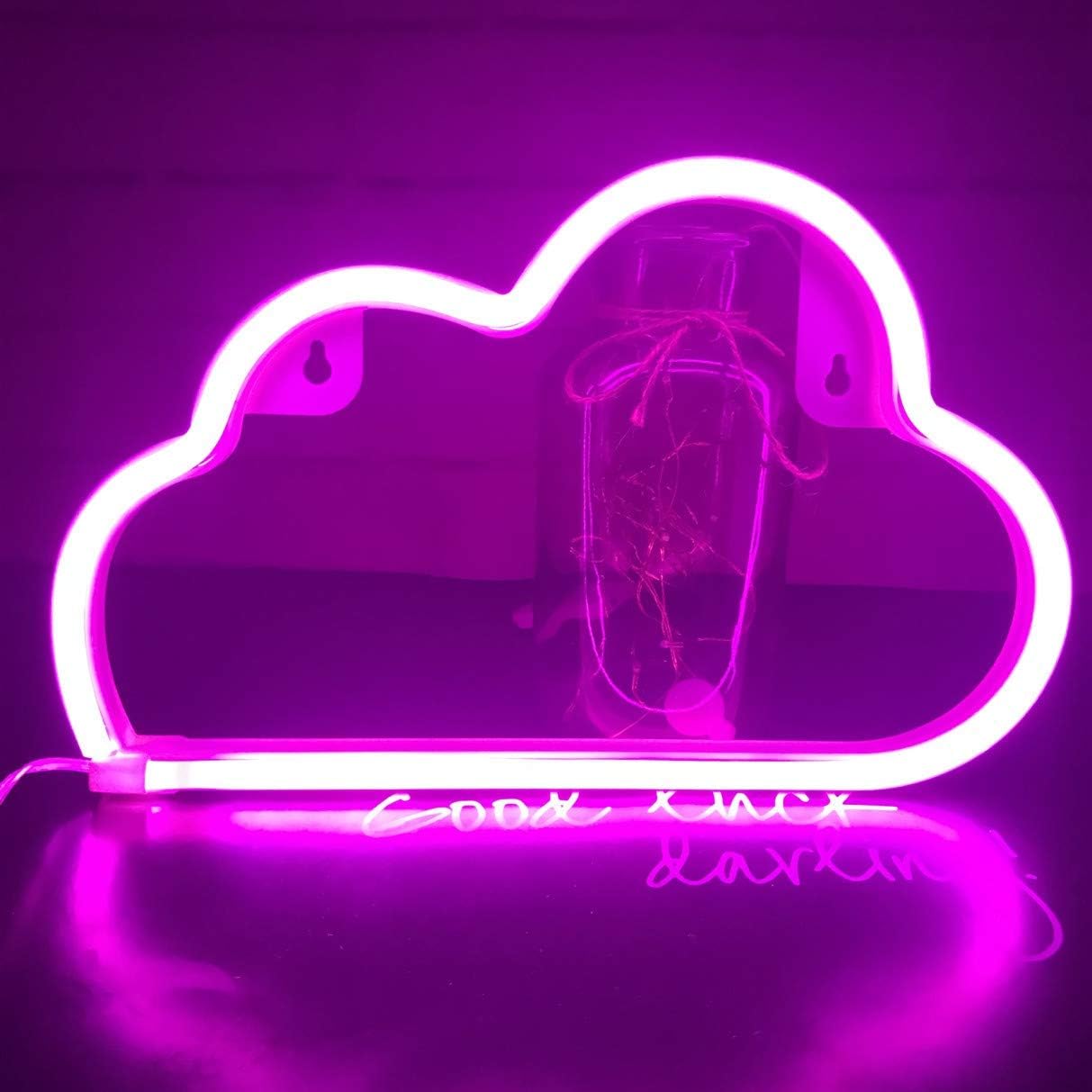 LED Neon Night Light, Cat Signs Neon Lights Wall Decorative Night Light for Kids Bedroom Battery and USB Powered Home Decor Neon Light (Pink Cloud)