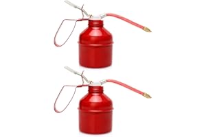 QWORK Oil Can, 12 OZ (400ML) Capacity Manual Pump Oil Can, Steel Pistol Type Oiler Can, Red, Flexible Tube, 2 Pack