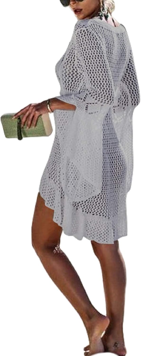 Wander Agio Beach Tops Sexy Floral Cover Dresses Bikini Cover-ups Net Hollow Out White at  Women’s Clothing store