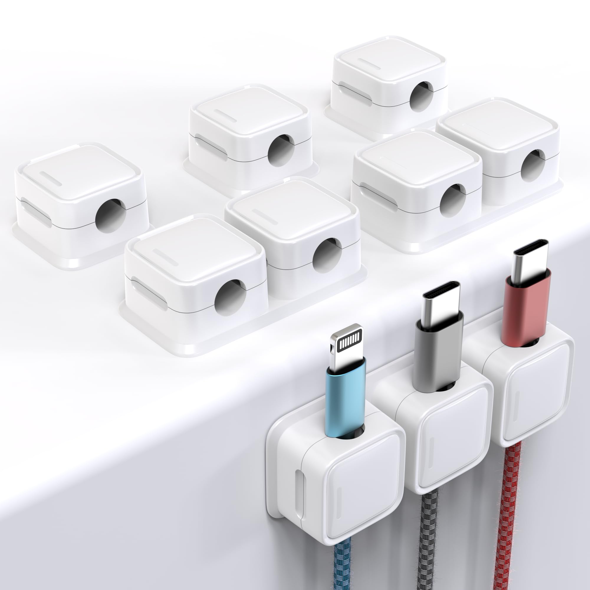 smofish Cord Organizer Holder, 6 Pack 10-Slot Magnetic Cable Clips Management, Strong Phone Charging Cable Keeper, Wire Charger Holder Gift for Nightstand, Kitchen Appliances, Office Supplies(White)
