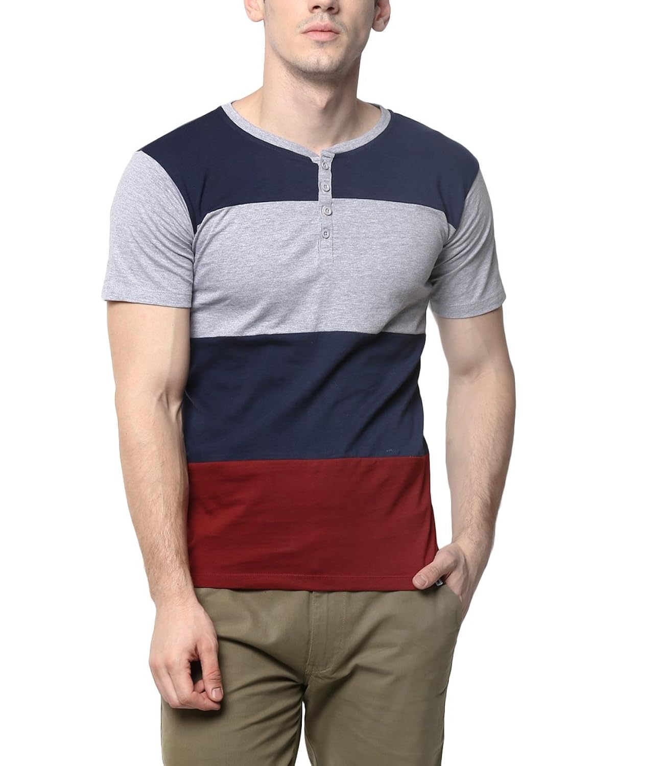 urbano fashion men's navy blue, grey, maroon henley neck half sleeve cotton t-shirt