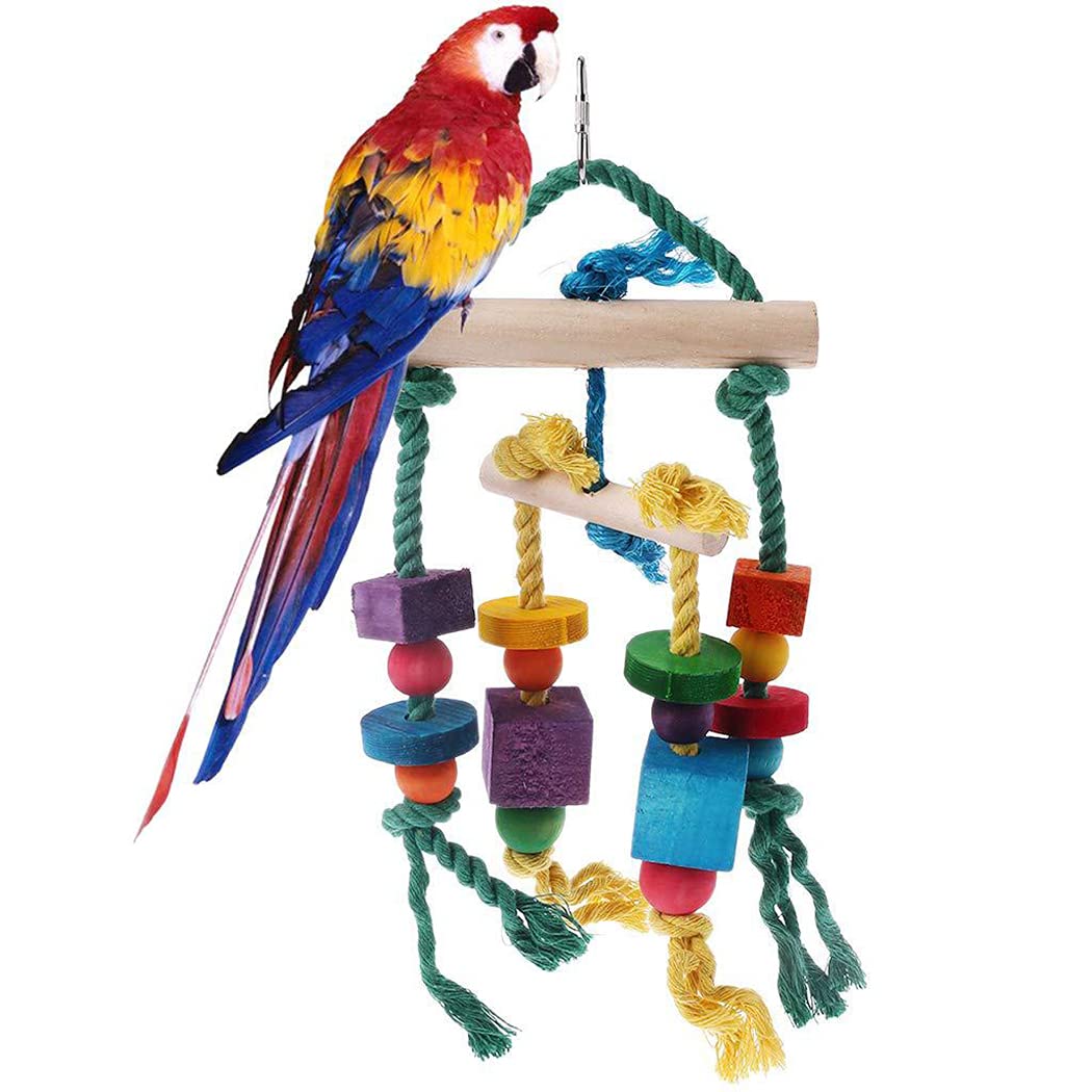 Outgeek Bird String Toys for Finch Parrot Chewing Toy Wooden Bird