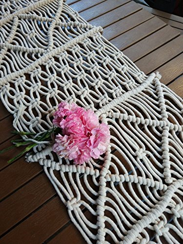 RISEON Bohemia Handmade Natural Macrame Table Runner, macrame table placement, Macrame table Centerpiece, Bed Runner Wedding Home Boho Decor (13.7"W x 59"L)