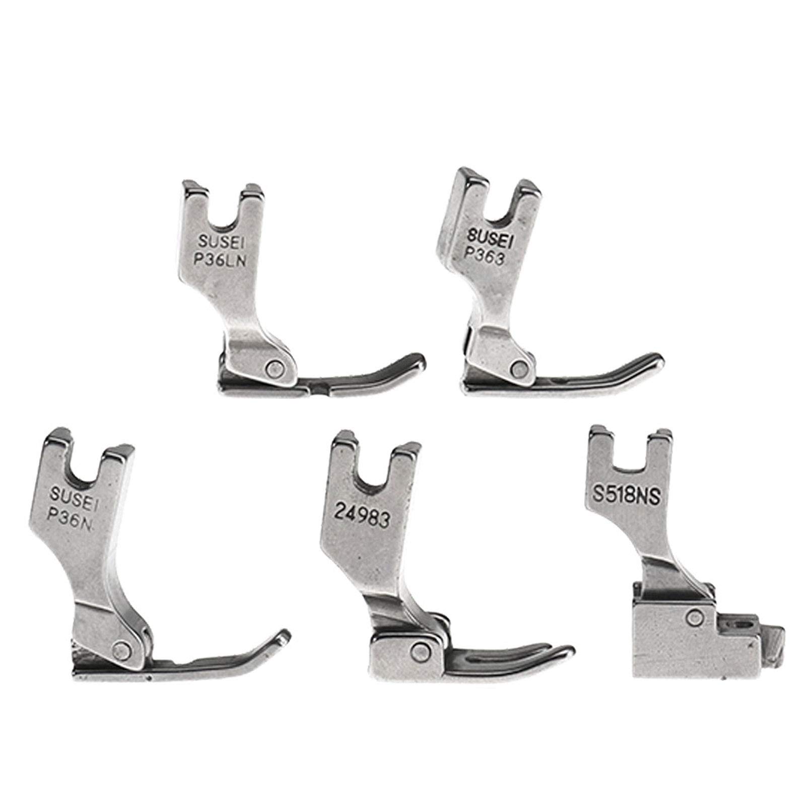 ENET YINETTECH 5x Industrial Sewing Machine Presser Foot Steel Hinged Narrow Left Right & Center Zipper Feet S518NS P36LN P36N P35 P363 for Hign Shank Industiral Single Sewing Machines