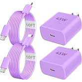Phone 17 16 Pro Max Charger Fast Charging, 45W Super Fast USB C Charger Block with 10FT Extra Long Fast Charging Cable for 17 16 Pro Max/17 16/16 Plus,15 Pro Max/15 Pro/15, Android Phone-Purple