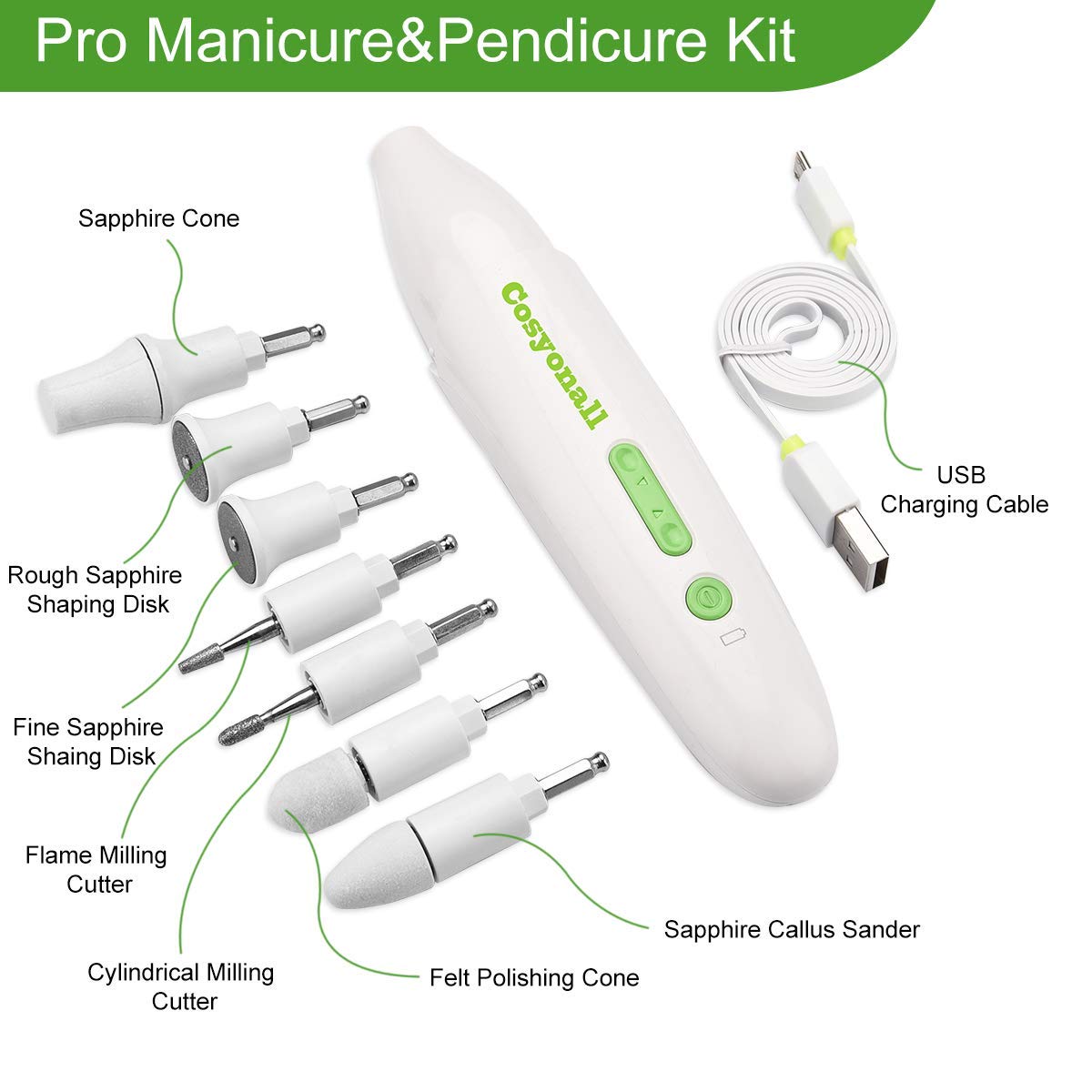 Manucure éléctrique, COSYONALL Ponceuse pour Ongles, Ponceuse à ongles professionnel avec 7 meuleuses - Kit de manucure pédicure, Lime à ongles avec Trousse de manucure