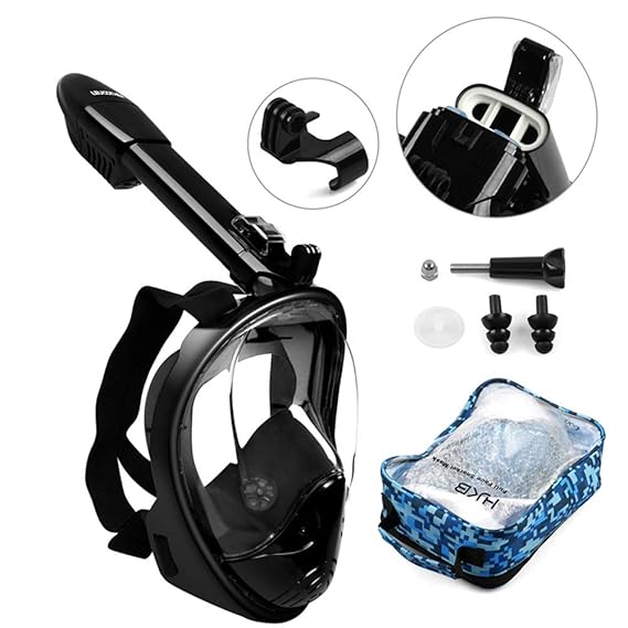 LEUCOTHEA 6. Generation voll trockenen Tauchermaske Taucherbrille, Schnorchel-Maske, Flugzeug, faltbar, für Erwachsene und Kinder, Schwarz, S/M