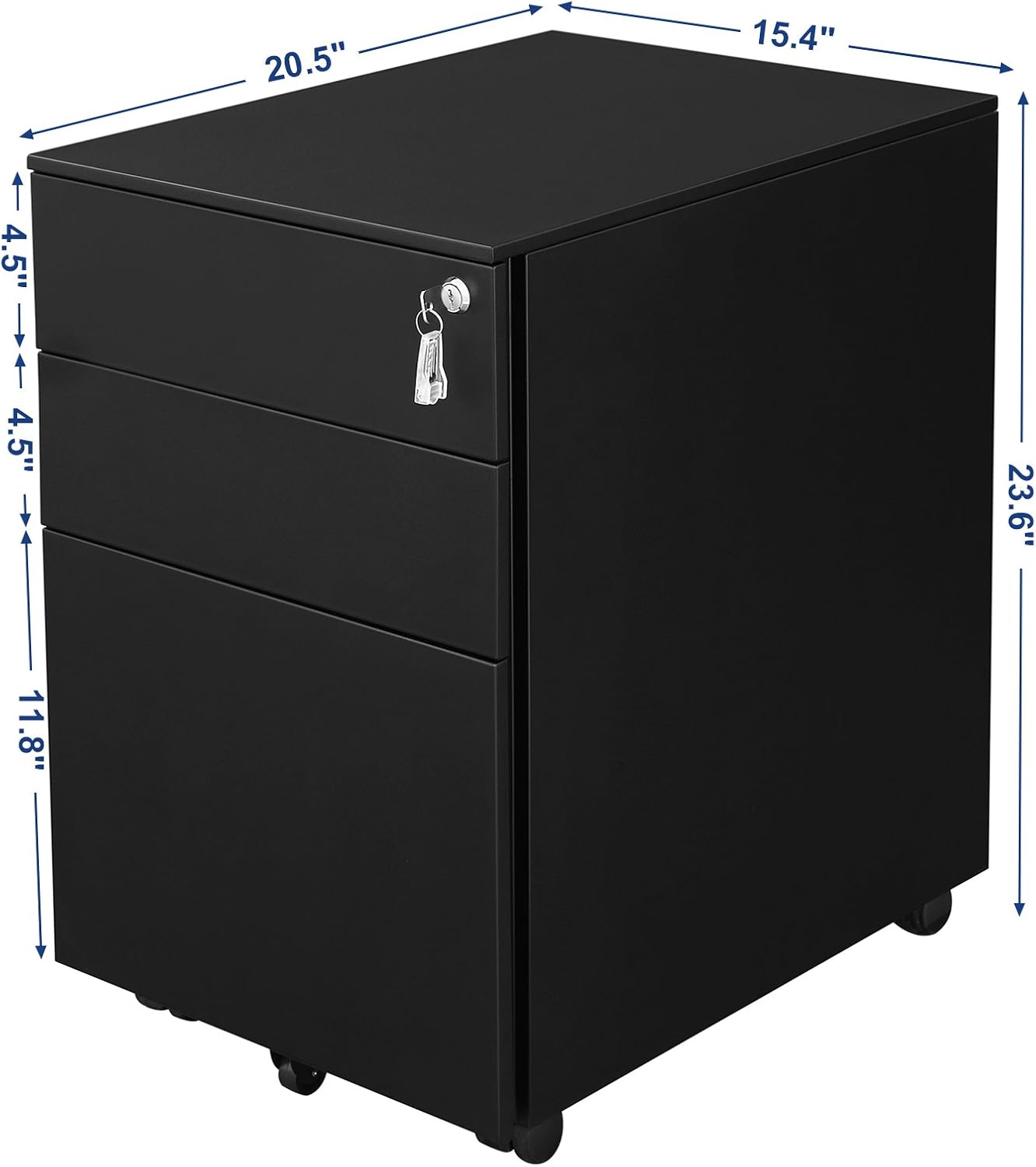 SONGMICS Steel File Cabinet 3 Drawer with Lock Mobile Pedestal Under Desk Fully Assembled Except Casters Black UOFC60BK: Home & Kitchen