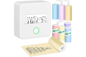 Bakoor Mini Thermal Printer, Portable Mini Printer with 10 Rolls Paper, Sticker Printer Machine, Study Printer for Notes, Photos, Journals, DIY, Mini Pocket Printer Compatible with Android & iOS