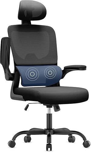 naspaluro Bürostuhl Ergonomischer, Schreibtischstuhl mit Hochklappbaren Armlehnen, Dynamischer Lordosenstütze, Höhenverstellbarer Bürostuhl mit 120° Wippfunktion, Upgrade Schwarz