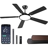 OJX Ceiling Fans with Lights, 52 inch Ceiling fan with Light and Remote/APP Control, 3CCT, Quiet DC Reversible, Dimmable, Modern Ceiling Fan for Bedroom, Living Room, Kitchen, Indoor/Outdoor Use