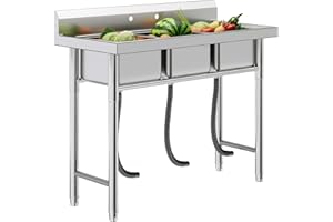 Jocisland 40"x17.7"x37.5" Triple-Bowl Stainless Steel Sink with Faucet Holes, Drain Kit & Strainers, R-Corner Utility Sink fo