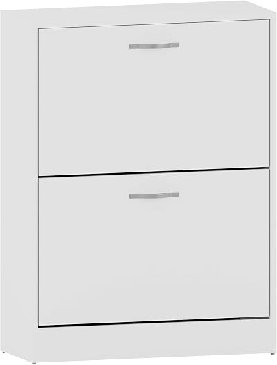 Vida Designs White Shoe Cabinet 2 Drawers Wooden Storage Unit Slim Hallway