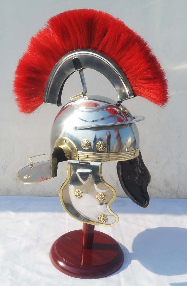 Shiv Shakti Enterprises Roman Armor Centurion Officers Helmet Medieval Brass Accents With Red Plume