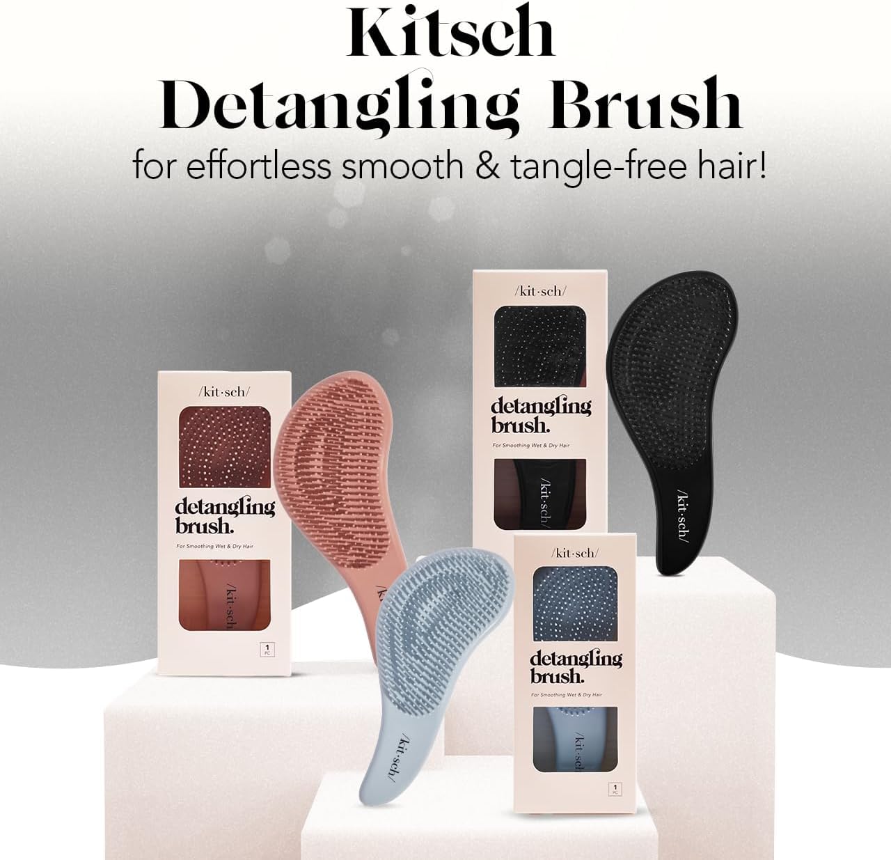 Kitsch Detangler Brush – Gentle Curly Hair Brush with Flexible Bristles for All Hair Types - Wet or Dry | Detangling Hair Brushes for Women & Men, Adults & Kids - Haze Blue