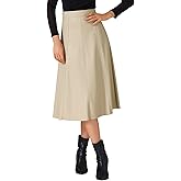 Allegra K Women's Faux PU Leather Skirt High Waist Party A Line Midi Skirts