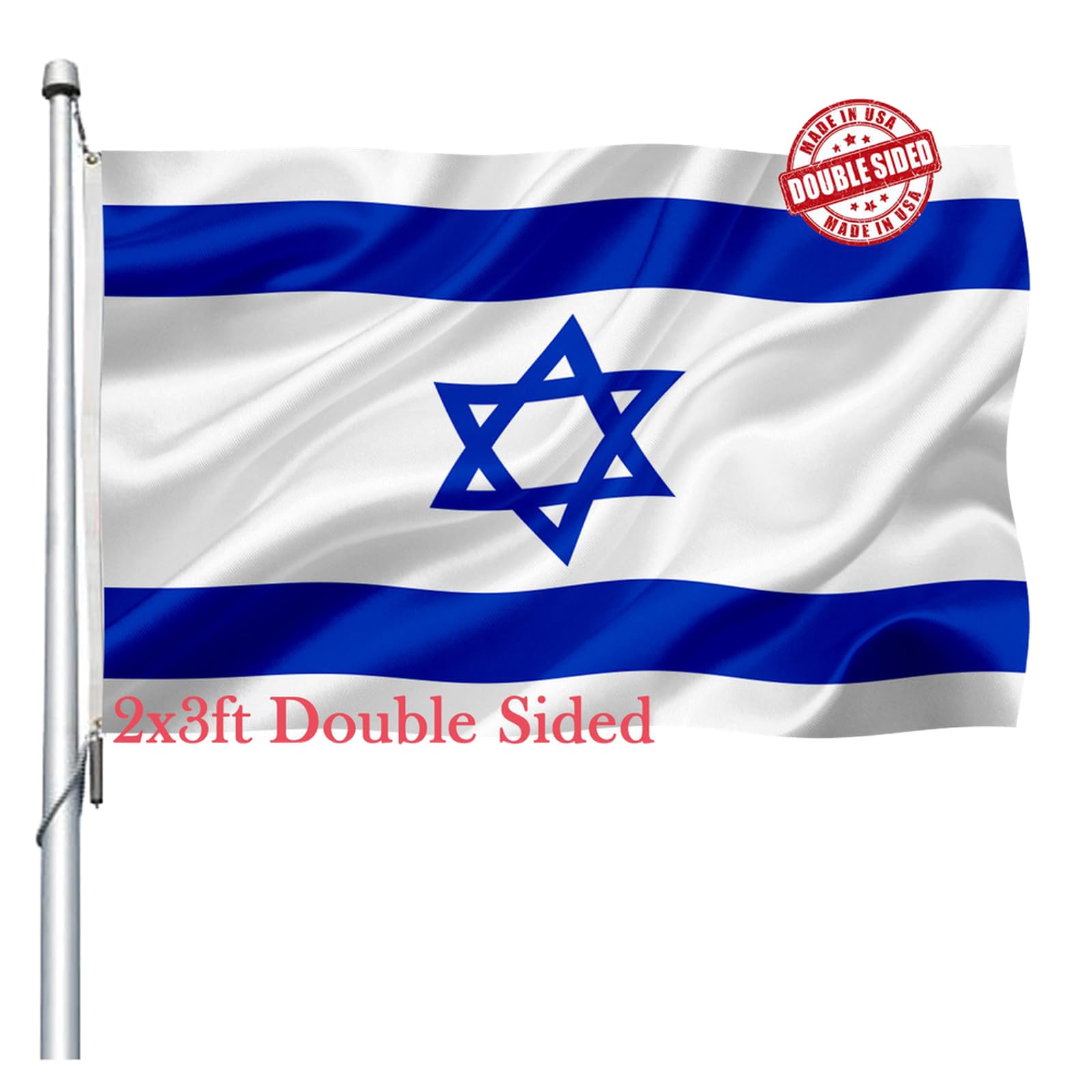Photo 1 of Israel Israeli Flag 2x3 Outdoor Double Sided- Heavy Duty Israeli National Country Flags of Israel with 2 Brass Grommets 4 Rows Stitched