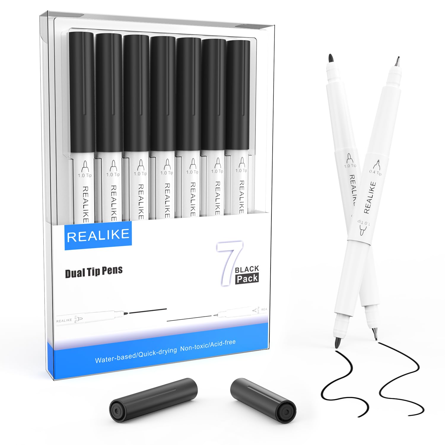 REALIKE Black Dual tips Markers Pens Compatible with Cricut Maker 3/4Explore 3/Air 2/Air Fine Point Pen Medium Calligraphy 7 pens 1.0/0.4 Tips for Drawing Writing