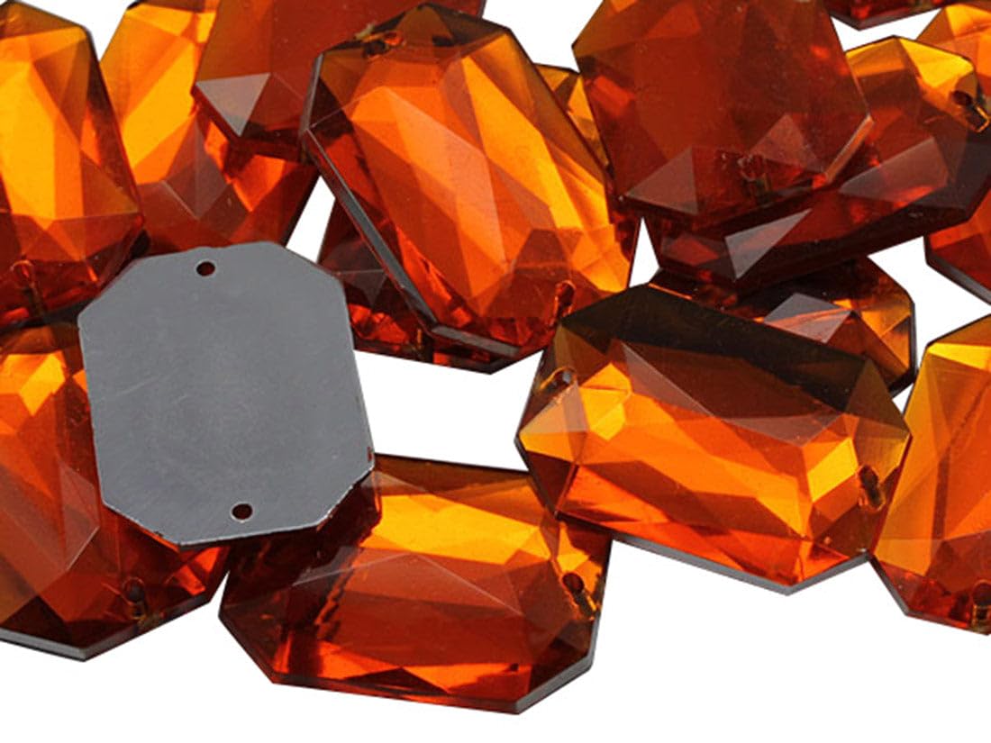 Allstarco 18x13mm Orange Hyacinth CH08 Flat Back Octagon Sew On Beads for Crafts Plastic Acrylic Rhinestones with Holes for Sewing, Clothing Embelishments, Costume Cosplays 50 Pieces — image 1