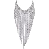 Aomcisi Fashion Women Sexy Rhinestone Bib Choker Necklace Tassel Long Chain Necklace