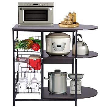 GOTDCO Kitchen Baker's Rack with Table, 3-Tier Storage Shelf, Black