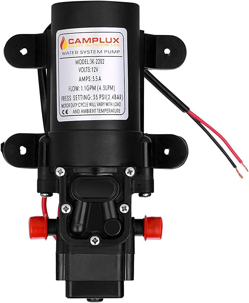 Camplux 12V 4.3L Water Pump 35PSI DC Diaphragm for Caravan RV Marine Fishing Boat 4.3LPM, Black