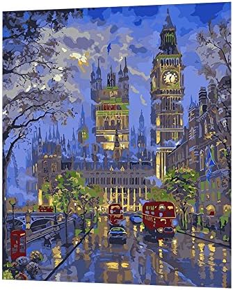 Diy oil painting paint by number Linen canvas Non-toxic environmental pigment living room Bedroom decoration 50x40cm (London night scene)