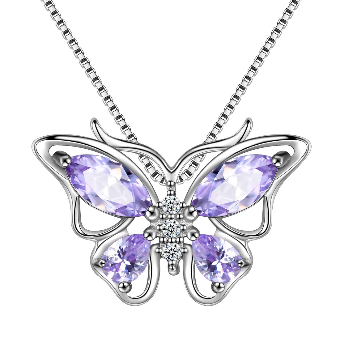 Aurora Tears Butterfly Necklace 925 Sterling Sliver December Birthstone Purple Turquoise Pendant Animals Charm Jewelry Gift for Women and Girls DP0215D