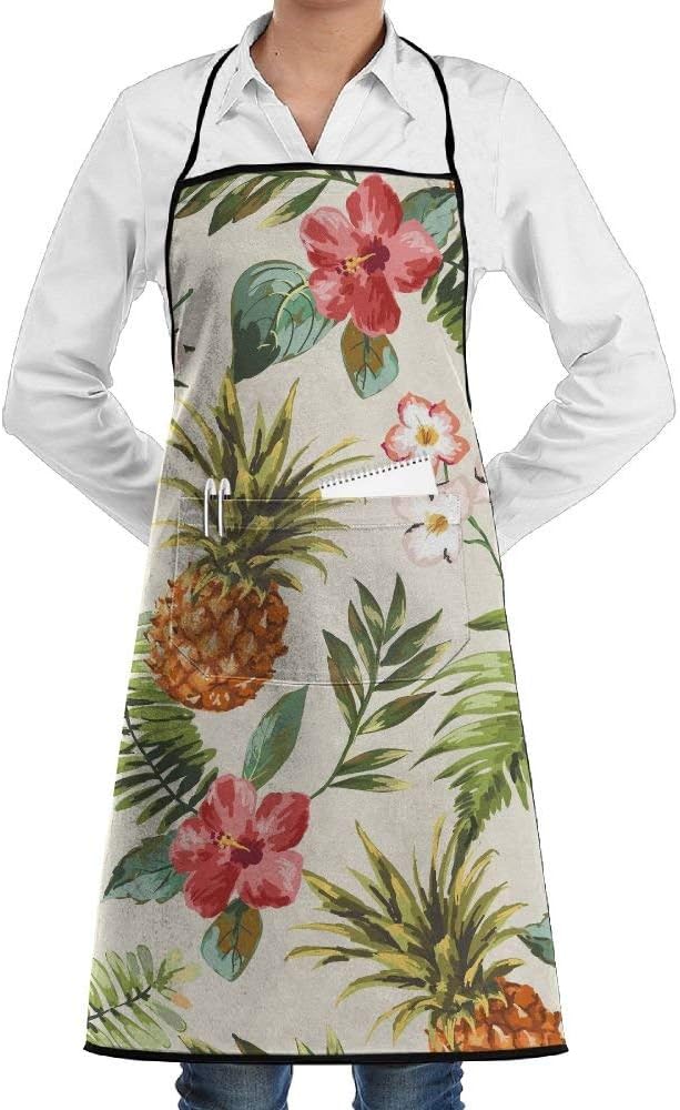 Drempad Premium Unisex Chefs Apron, Pineapple Flamingo And Coconut Tree Art Fashion Waterproof Durable Apron With Pockets For Women Men Chef