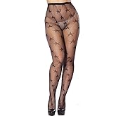 WEANMIX Pentagram Star Patterned Fishnet Plus Size Sheertex Tights Black Stockings Thigh High Lace Pantyhose for Christmas Thanksgiving Women