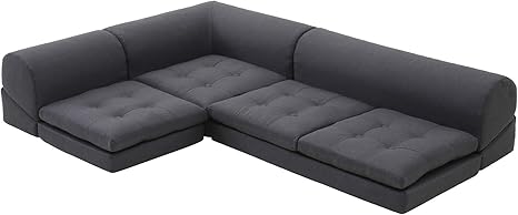 Amazon モダンデコ フロアソファ ローソファ L字 ソファセット 3人掛け 2人掛け コーナー こたつソファ ソファ Frau ブラック ソファ カウチ オンライン通販