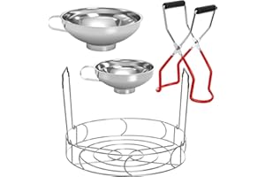 Cedilis 4 Pieces Canning Kit, 1PC Canning Rack+ 1PC Jar Lifter Tong+ 2PC Funnels, Stainless Steel Canning Supplies for Mason 