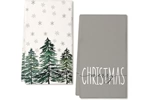 ARKENY Christmas Dish Towels for Christmas Decor Green Xmas Tree Kitchen Towels 18x26 Inch Noel Grey Snowflake Washcloths Seasonal Merry Christmas Hand Towel for Bathroom Set of 2 AD016